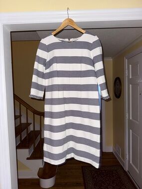 Women's Striped Crewneck Midi Dress in White and Black